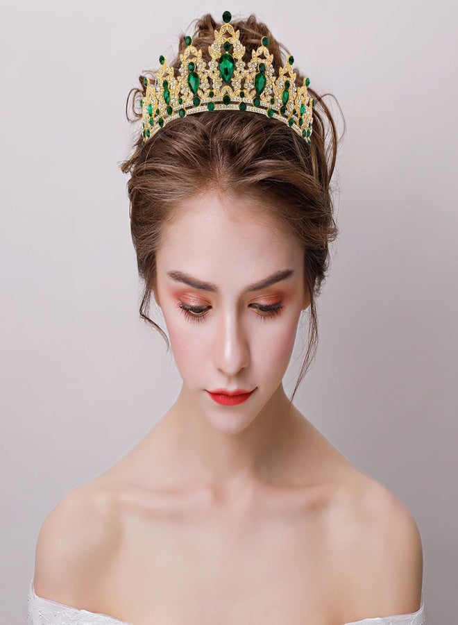 SuPoo Green Tiara and Crown for Women Gold Birthday Queen Crowns Rhinestone Princess Tiaras for Bride Quinceanera Headpieces Wedding Tiara for Birthday Party Prom Halloween - Image 2